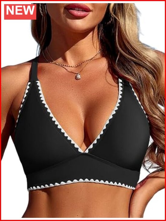 Other - V Neck Bikini Top Push Up Tops Adjustable Criss Cross Removable Pads Colorblock